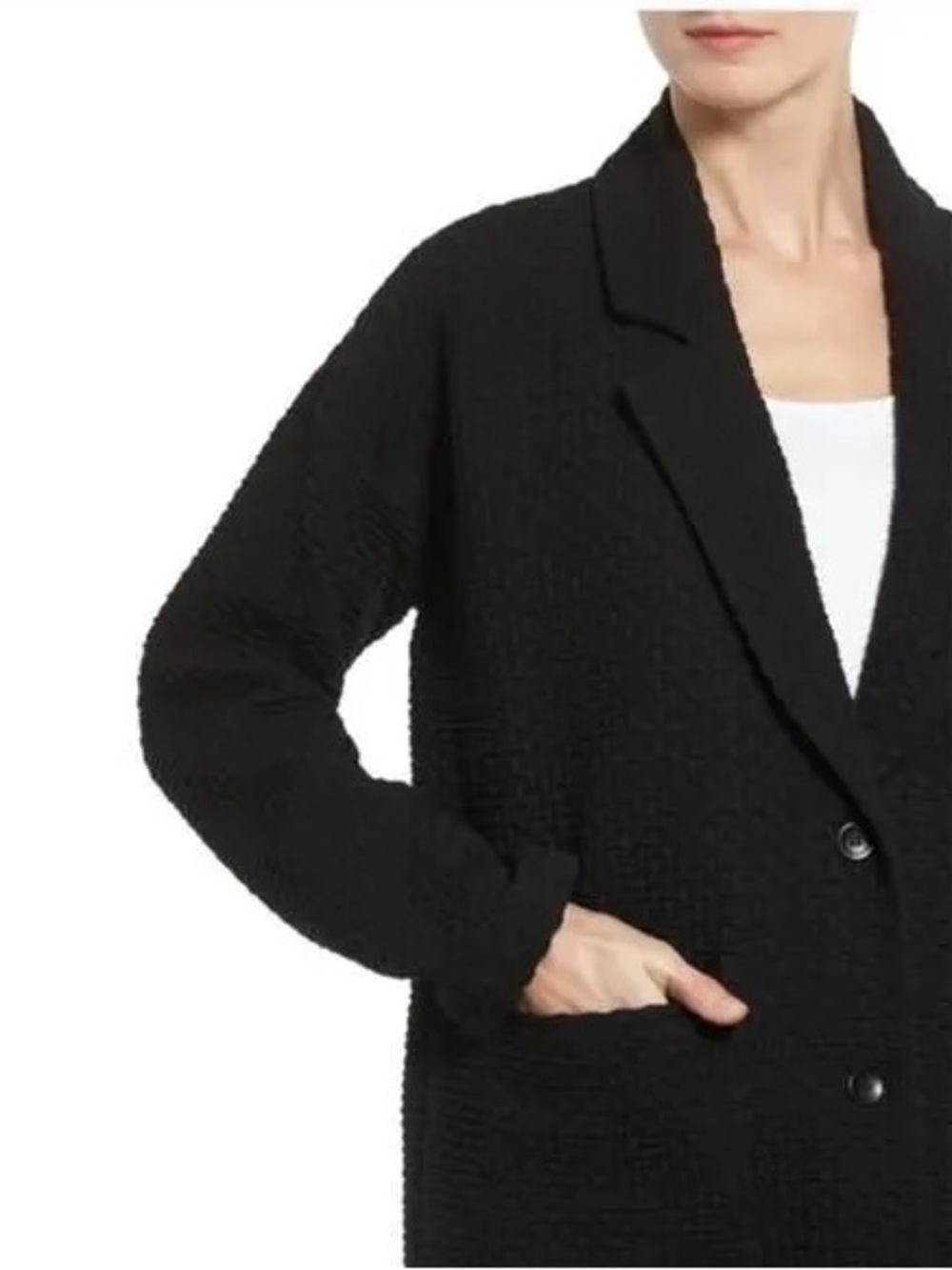Eileen Fisher Black Basket Weave Textured Knit Blazer Jacket Size Large